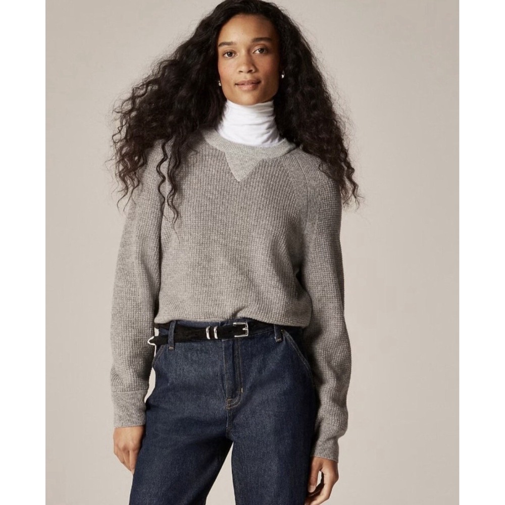 J.Crew Cashmere Heather Ash Grey Sweatshirt NWT Waffle-stitch Crewneck CQ061 XS